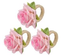 Lot de 3 ronds de serviette faits à la main en forme de fleur rose - Décorations de table pour l'été, un mariage, une fête d'anniversaire, des vacances, un festival