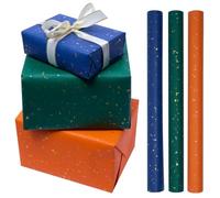 Lot de 3 rouleaux de papier cadeau d'anniversaire, 43 cm x 3 m, bleu, vert et orange, idéal pour décorer vos cadeaux d'anniversaire, de fête, de mariage ou de festival