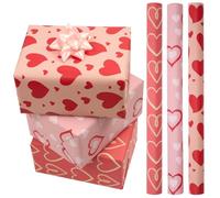Lot de 3 rouleaux de papier cadeau rose, 43 cm x 3 m, motif cœur, idéal pour la Saint-Valentin et les cadeaux d'anniversaire