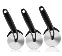 Lot de 3 roulettes à pizza XXL - Roulette à pizza professionnelle - Diamètre : 9,7 cm - Avec protection de lame - Coupe-pizza en acier inoxydable et poignée en plastique avec revêtement en caoutchouc