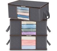 Lot de 3 Sac de Rangement Vetement 35L, Boîte de Rangement sous lit Pliable, Housse Rangement Couette Organisateur de Placard, Gris
