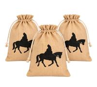 Lot de 3 sacs cadeaux Demba en jute, motif cheval, Noël, 20 x 25 cm | Lot de 3 sacs cadeaux Demba cheval en jute, 20 x 25 cm, avec cordon - emballage cadeau et décoration de Noël, nature bohème