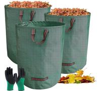 Lot de 3 sacs de jardinage avec gants de jardinage, poubelles pliables pour sacs de jardinage, poubelle à feuilles vertes avec poignées.