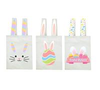 Lot de 3 sacs de Pâques en tissu avec oreilles de lapin - Jolis paniers de Pâques pour enfants pour la chasse aux œufs - Sac réutilisable pour cadeaux de Pâques - Sac en toile décoratif - Chasse aux
