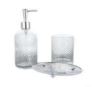 Lot de 3 savons en verre sans plomb | Motif diamant unique en relief, attrait visuel élégant, finition transparente claire, mise à niveau de salle de bain