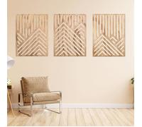 Lot de 3 sculptures murales géométriques modernes en bois - Décoration murale minimaliste pour intérieurs contemporains - Label