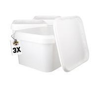 Lot de 3 seaux avec couvercle - 3 l - En plastique - Blanc, carré - Avec couvercle et anse - Adapté à un usage alimentaire, hermétique et stable - Seau vide pour aliments, produits chimiques, adhésifs