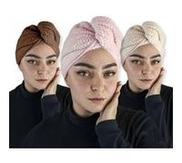 Vivezen - Lot de 3 Serviettes Turban pour Cheveux - Microfibre - Beige Rose et Marron
