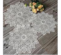 Lot de 3 sets de table ronds en dentelle crochetés à la main broderie vintage