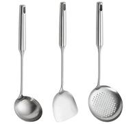 Lot de 3 spatules wok en acier inoxydable, ustensiles pour wok, structure robuste tout métal, manche long, nettoyage facile, compatibles lave-vaisselle, pour cuisine maison et professionnelle