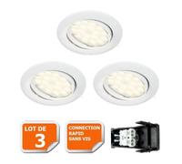 LOT DE 3 SPOT LED ENCASTRABLE COMPLETE ORIENTABLE BLANC AVEC AMPOULE GU10 230V eq. 50W LUMIERE BLANC NEUTRE