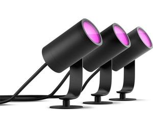 Lot de 3 spots de jardin LED Philips Hue Lily, White and Color Ambiance, IP67, Kit de base avec alimentation, Noir