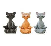 Lot de 3 statues de chat méditant, bouddha heureux en forme de chat zen pour méditation ou yoga, pour intérieur ou extérieur