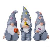 Lot de 3 statues de jardin en résine de style européen - Ornements de fée fantaisistes - Détails faits à la main avec champignon et oiseau - Décoration extérieure résistante aux intempéries pour cour