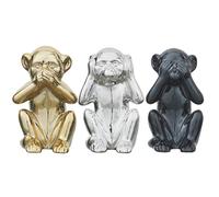 Lot de 3 statues singes collection MONKEY noir doré et argent