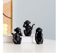Lot de 3 Statues Singes ""Sagesse"" 8cm Noir Label