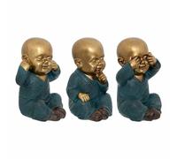 Lot de 3 Statuettes Déco Bouddha Sagesse 21cm Or