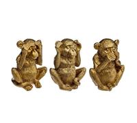 Lot de 3 Statuettes Déco ""Singe Sagesse"" 17cm Or