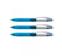 Lot De 3 Stylos 4 Couleurs Bic Pointe Moyenne Grip Corps Bleu