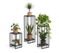 Lot de 3 supports à fleurs en acier noir – Supports à plantes rectangulaires en métal 55/75/95 cm – Tabourets à fleurs modernes, thermolaqués, robustes et faciles d'entretien