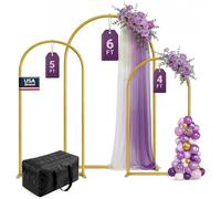 Lot de 3 supports d'arche de fond - Arches en métal doré de 1,8 m, 1,5 m, 1,2 m - Support d'arche de ballons - Arche de mariage pour cérémonie de mariage, fête, décoration de fête prénatale - Cadre de