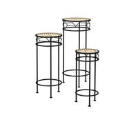 Lot de 3 supports pot de fleurs plateaux aspect rotin métal doré noir