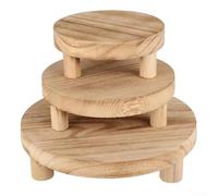 Lot de 3 supports ronds en bois massif pour arrangements floraux, bougies, petite décoration, design en couches (feu clair)