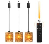 Lot de 3 Suspensions avec Télécommande - Lumière Suspendue en Rotin Dimmable IP44 Étanche,sans prise d'alimentation pour patio