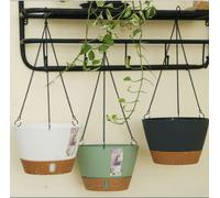 Lot de 3 suspensions pour plantes - Ensemble de pots de 20 cm pour l'intérieur et l'extérieur - Pot suspendu avec niveau d'eau visible - Soucoupe avec trou de drainage - Système d'auto-irrigation - 3 