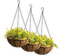 Lot de 3 suspensions Tosnail avec doublure en fibre de coco, pots suspendus ronds, fil métallique, paniers à fleurs, pots suspendus pour jardins intérieurs et extérieurs, 25 cm