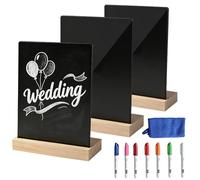 Lot de 3 Tableaux Noirs A5 avec Support en Bois, Ardoise Effacable Équipé de 12 Craie pour Tableau Noir, Tableau Noir de Table pour Buffet Signes Étiquettes de Prix Affichage Menu Boissons