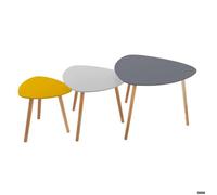 Lot de 3 tables basses - Bois MDF - Gris et jaune - Style contemporain - Sur pieds - L60 x P60 x H45 cm - MILEO