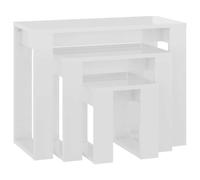 Lot de 3 tables basses empilables, blanc brillant, en bois multicouche | Design emboîtable, finition blanche brillante, bois multicouche, utilisation table de chevet, espace limité