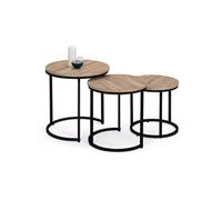 IDMARKET Lot de 3 tables basses gigognes DETROIT rondes 35/40/45 design industriel