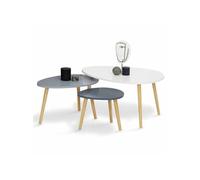 IDMarket Lot de 3 tables basses gigognes GAIA laquées blanc et gris scandinave