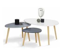 IDMarket Lot de 3 tables basses gigognes GAIA laquées blanc et gris scandinave