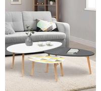 IDMarket Lot de 3 tables basses gigognes GIGI laquées blanc, gris et motifs graphiques