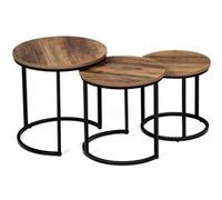 Lot de 3 tables basses gigognes HAWKINS rondes 30/40/45 bois foncé design industriel Bois foncé G