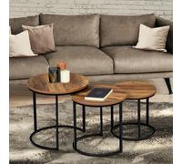 Lot De 3 Tables Basses Gigognes Hawkins Rondes 30/40/45 Effet Vieilli Design Industriel Multicolore
