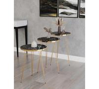 Lot de 3 tables d'appoint aspect marbre noir 34 x 34 x 55 cm