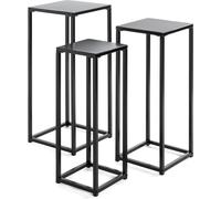 Lot de 3 tables d'appoint avec porte-fleurs HAKU, noir - métal, L/H/P : 22/26/30 x 61/66/71 x 22/26/30 cm