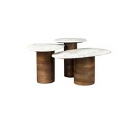 Lot de 3 tables d'appoint en marbre et bois brun Suki