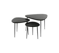 Lot de 3 tables d'appoint en marbre noir, gigognes, pieds métal noir, hauteurs 36/41/45 cm - Pomax, AXIO - 68x74x45 cm