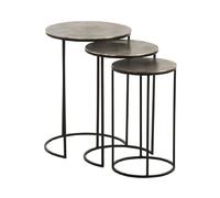 Lot de 3 tables d'appoint rondes en aluminium gris et noir