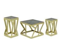 Menzzo Ensemble de 3 tables d'appoint Zendaya 63 cm verre fumé métal Or