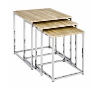 HAKU Lot de 3 tables d'appoint Zélie métal chromé chêne clair MDF - L29/34/39×H36/39/42×P29/34/39 cm