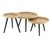 Lot de 3 tables basses rondes en bois de manguier naturel et noir