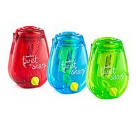 Lot de 3 taille-crayons Bostitch Twist-N-Sharp - Taille-crayons manuels colorés - Couverts - Trou unique - Vert citron, bleu et rouge - Avec housse - Pour enfants