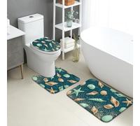 Lot de 3 tapis de bain à séchage rapide, absorbant, antidérapant, lavable en flanelle, motif coquillages, étoiles de mer et coquillages, pour salle de bain