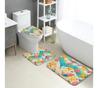 Lot de 3 tapis de bain à séchage rapide sur le thème de l'océan, coquillages colorés et étoiles de mer, tapis de douche absorbant, antidérapant, lavable pour salle de bain, toilettes, toilettes